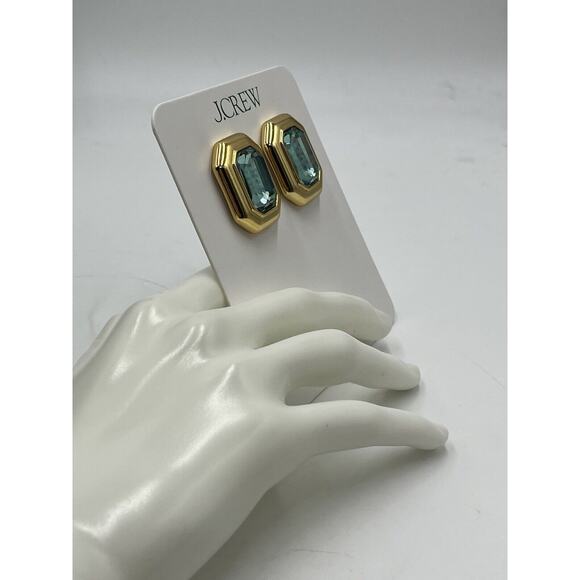J. Crew Green Faceted Crystal Bling Stone Gold Stud Jewel box‎ Earrings NWT NEW - Picture 8 of 10